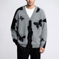 thumbnail image 2 of DHFJKG Mens Knitted Cardigan Sweaters Butterfly Graphic V Neck Button Down Long Sleeve Loose Fit Knitwear Jacket Fall Winter Versatile Outerwear, 2 of 4
