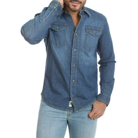 Wrangler - Wrangler Men's Premium Slim Fit Denim Shirt - Walmart.com