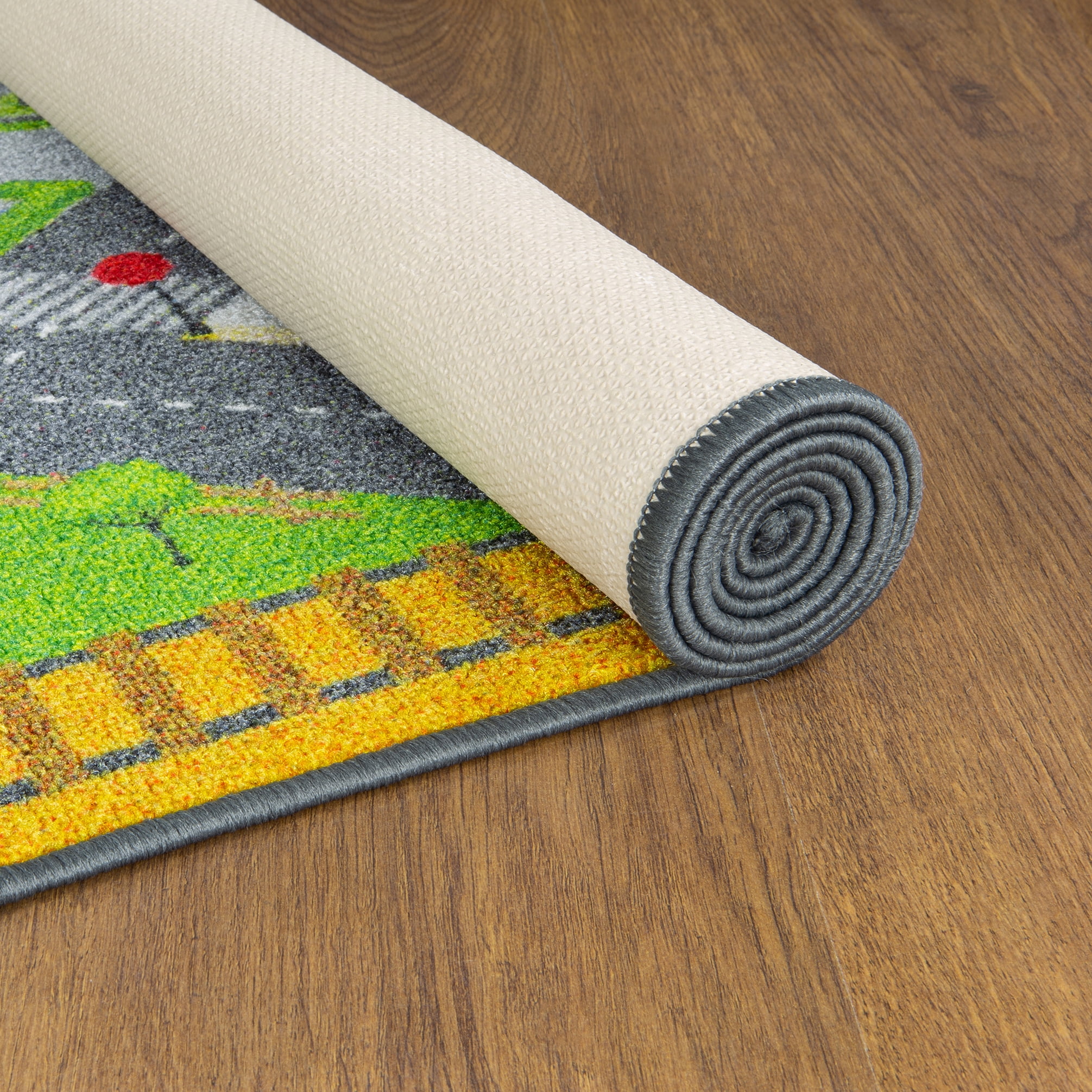 KC CUBS Playtime Collection Country Farm Road Map With Construction Site Educational Learning Area Rug Carpet For Kids and Children Bedroom and Playroom (5' 0" x 6' 6")