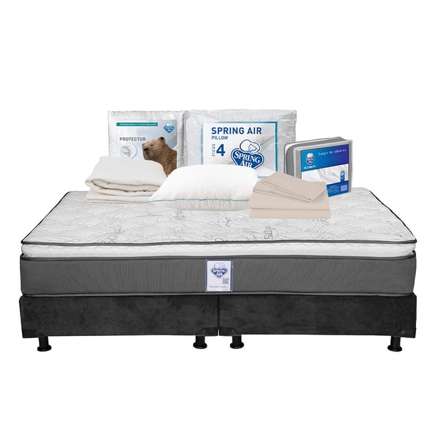 Colchón King Size Prestige Spring Air + Box + 1 Almohada + 1 Protector de colchón + 1 Juego de Sábanas