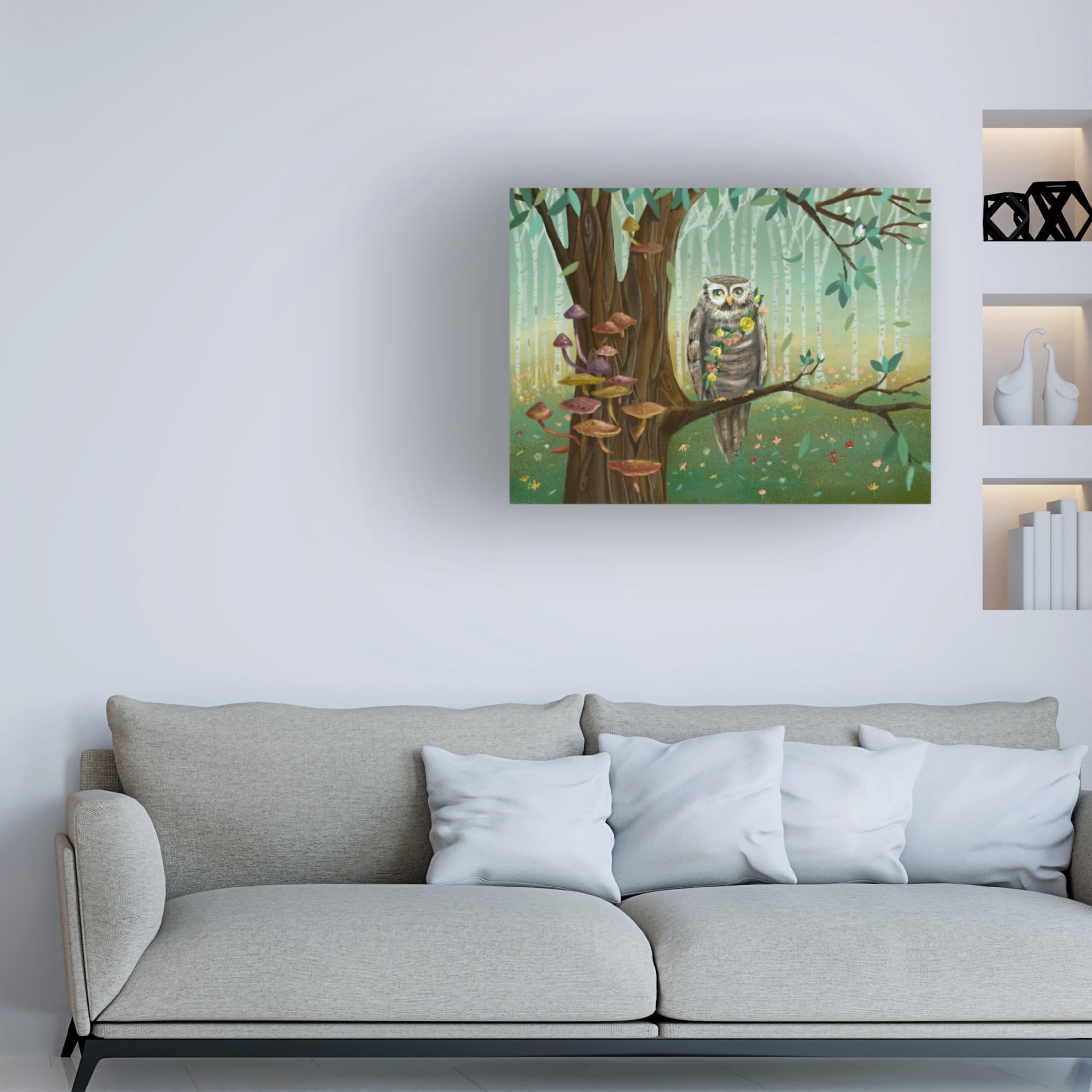 Canvas Wall Art - Christine Rotolo 'Forest Animals Owl' Wall Art for Living Room, Bedroom, or Office Décor by Trademark Fine Art - 32 x 24 Inches