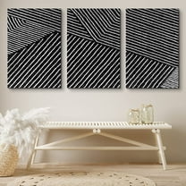PixonSign Canvas Print Wall Art Set Cross Hatched Line Pattern Geometric Shapes Illustrations Modern Art Contemporary Edgy Dark Black and White for Living Room, Bedroom, Office - 24"x36"x3