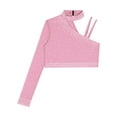 thumbnail image 3 of Manyakai Kids Girls Shiny Rhinestone Jazz Latin Modern Lyrical Dance Crop Tops Irregular Shoulder Pink 6, 3 of 5