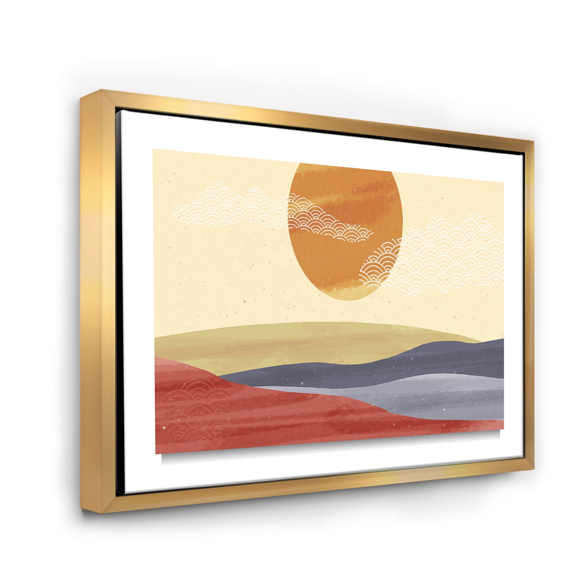 Designart 'Abstract Minimalistis Landscape Mountain & Moon' Modern Framed Canvas Wall Art Print