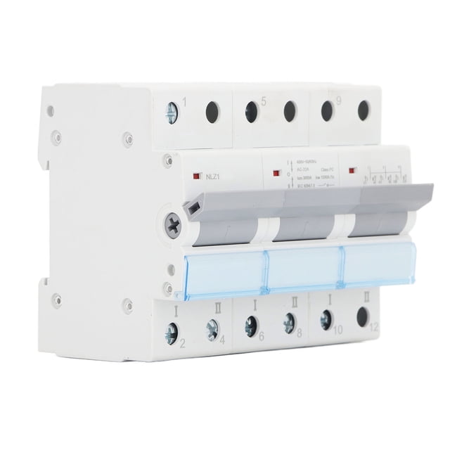 Dual Power Transfer Switch 3P Manual Transfer Switch 400VAC DIN Rail Mount with Interlock Mechanism 3 Color Indicator for Home RV Generator