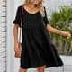 thumbnail image 3 of Vestido plisado con mangas con volantes Traje de vacaciones suelto de color sólido para mujer de tres capas FLhrweasw Nuevo, 3 of 7