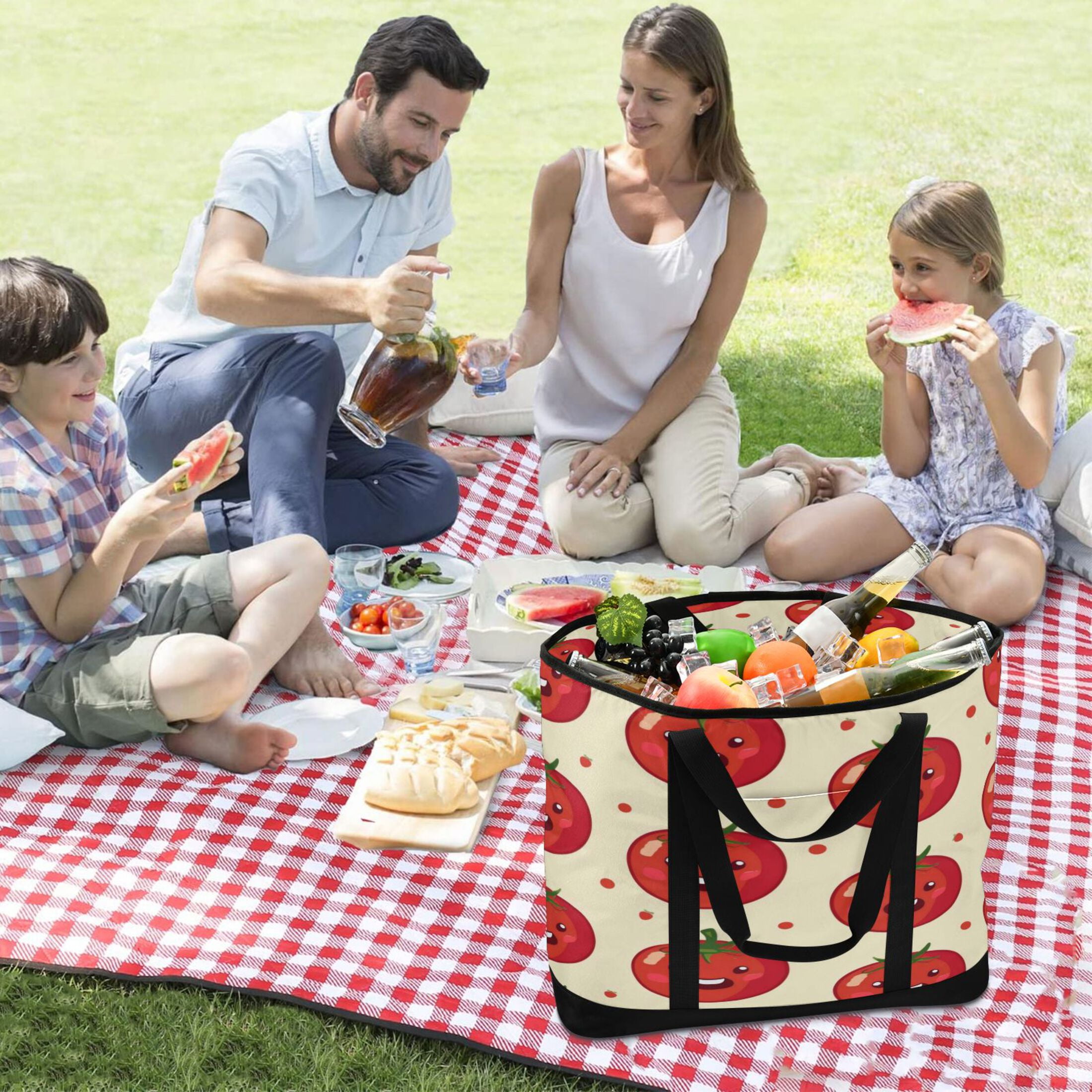 Large Hand-held Ice Pack Picnic Bag Insulation and Refrigeration Suitable for Shopping Picnics and Camping Lovely Tomato