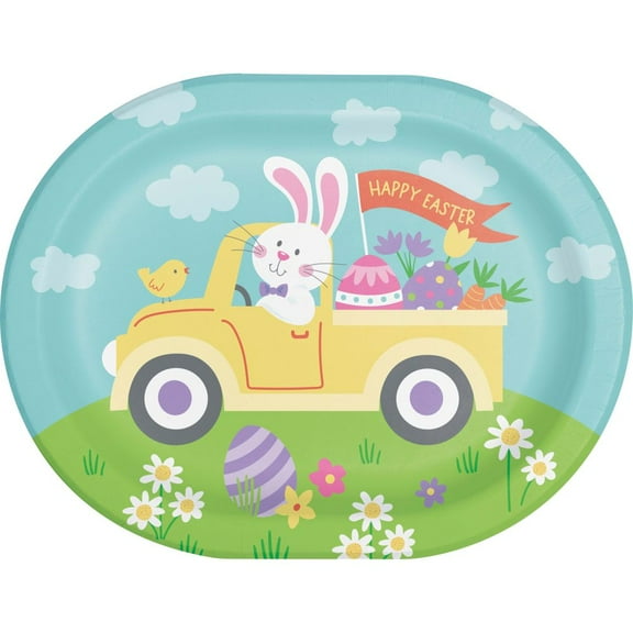 Hippity Hoppity Easter 12-inch Oval Paper Plates 8 Per Pack