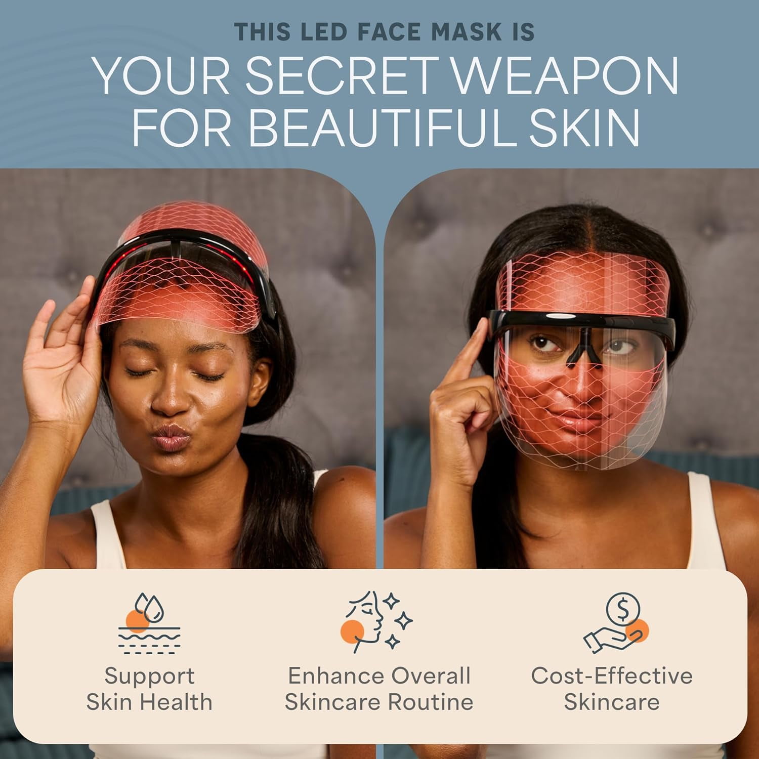 LifePro Red Light Therapy Face Mask, LED Facial Mask with Blue & Amber Light, Portable Skincare Mask for At-Home Facials - Black