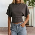 thumbnail image 6 of Yopmin Batwing Short Sleeve Tops for Women Crewneck Tighten Waist Crop Top Casual Loose Summer Tee for Daily Wear, 6 of 7