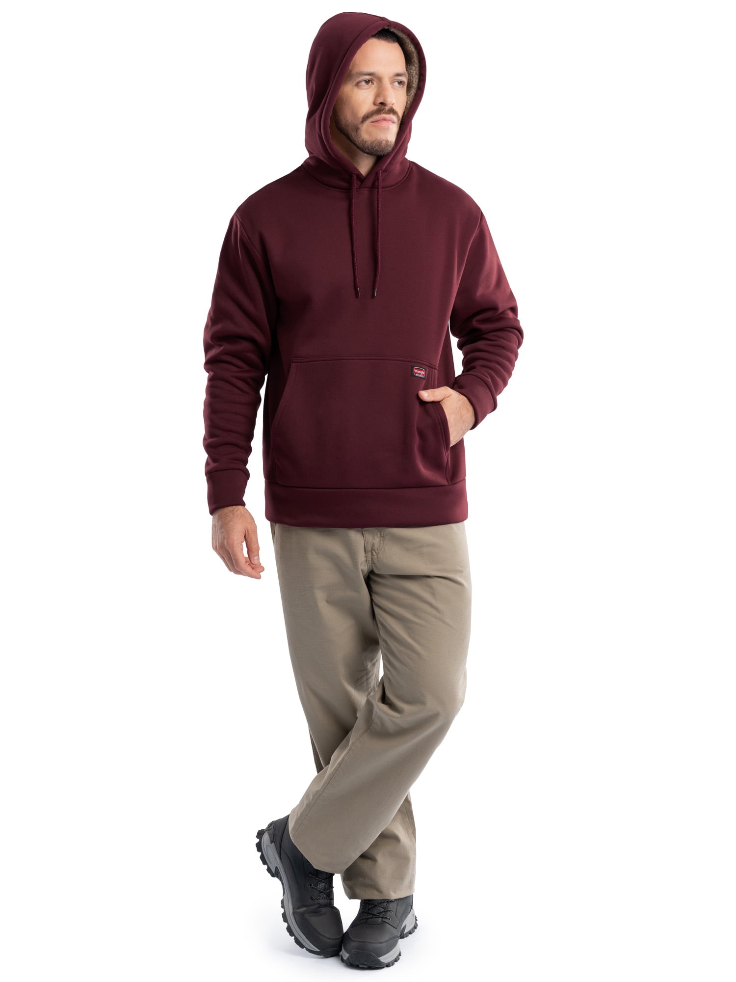 Wrangler Workwear Men's and Big Men's Relaxed Pullover Hoodie with Faux Shearling Lining, Sizes S-3XL