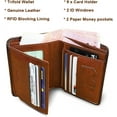 thumbnail image 2 of Carteras de cuero auténtico triple con bloqueo RFID para hombres, vintage, delg, corto, multifunción, clips para dinero con 2 ventanas de identificación, regalos a hombres, Marrón, 4.72 x, 2 of 4