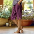 thumbnail image 4 of Yubnlvae Women's Cotton Linen Shorts High Waist Slit Pocket Casual Summer Loose Fit, Red, Xxl, 4 of 8