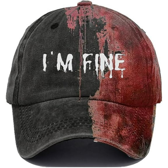 Im Fine Baseball Cap, Bloody Halloween Hat, Adjustable Funny Halloween Hats, Women Men Unisex Cap for Halloween Party