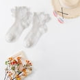 thumbnail image 4 of Yesbay 1 Pair Girl Socks Ruffle Lace Decor Thin High Elasticity Anti-slip Soft Sweat Absorption Dance Socks, 4 of 9