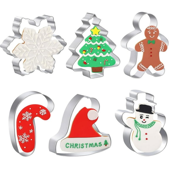 Large Christmas Cookie Cutters - 6 Pcs 4 Inch Holiday Cookie Cutter - Christmas Tree, Santa Hat, Snowflake, Gingerbread Men, Snowman and Candy Cane Shapes Cookie Molds for Winter Holiday DIY Baking