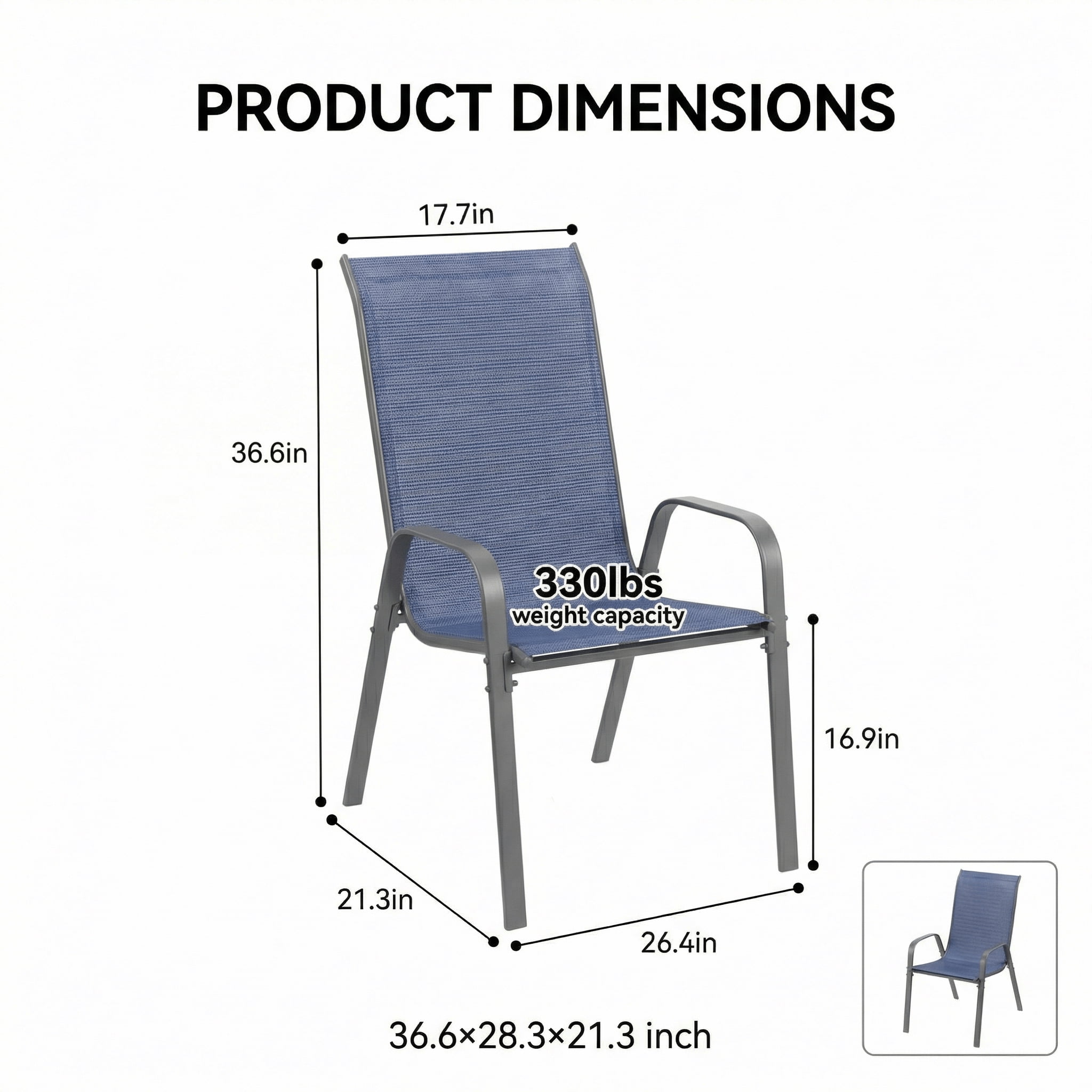 TLSUNNY Outdoor Patio Dining Chairs Set of 4, Stackable, Wide Breathable Seats & Metal Frame for Deck/Restaurant/Camping
