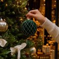 thumbnail image 5 of Flocked Christmas Ball Ornament, 6-Inch Green Plastic Bauble with Gold Thread Pattern for Tree and Party Decor, 5 of 10