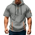 thumbnail image 2 of HaHaHappy Hoodies for Men Quarter Zip Short Sleeve Hoodie Lightweight Sweatshirt Pullover Oversized Muscle Athletic Hooded Tshirts with Pocket Light Gray M, 2 of 5