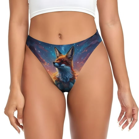 Thongs for Women - Starry Sky Meditating Fox No Show Seamless Womens Thongs Underwear  Stretch G String Thongs for Women  Ladies Breathable Kawaii Thong Bikini Panties Briefs