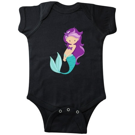 

Inktastic Cute Little Mermaid Purple Hair Purple Sea Star Gift Baby Girl Bodysuit