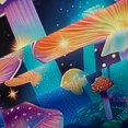 thumbnail image 5 of Homewish Glowing Botanical Mushrooms Kitchen Curtains,Stars Butterfly Black Out Curtains Pack of 2 (42x63 Each),Black Purple, 5 of 6