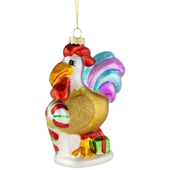 Northlight 5" Gold and Red Rooster Glass Christmas Ornament