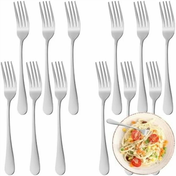 12 Piece Dinner Forks Set, Food-Grade Stainless Steel Forks Silverware, Cutlery Fork, Salad Fork, Metal Forks for Home, Kitchen or Restaurant, Mirror Polished, Dishwasher Safe - 7.3 Inch