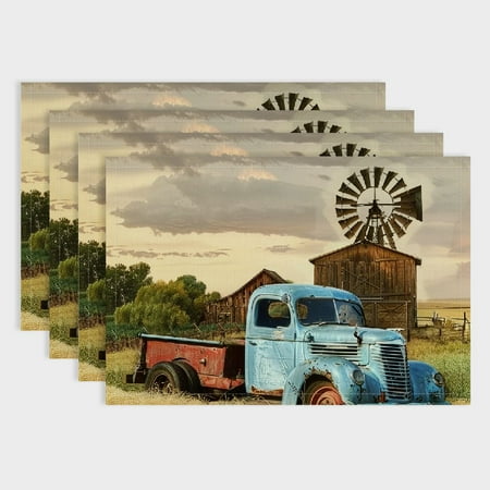 

Fenyluxe 4PCS Windmill Barn Truck Linen Dining Table Placemats for Birthday Parties Christmas and Buffets - Home Decoration 18x12in