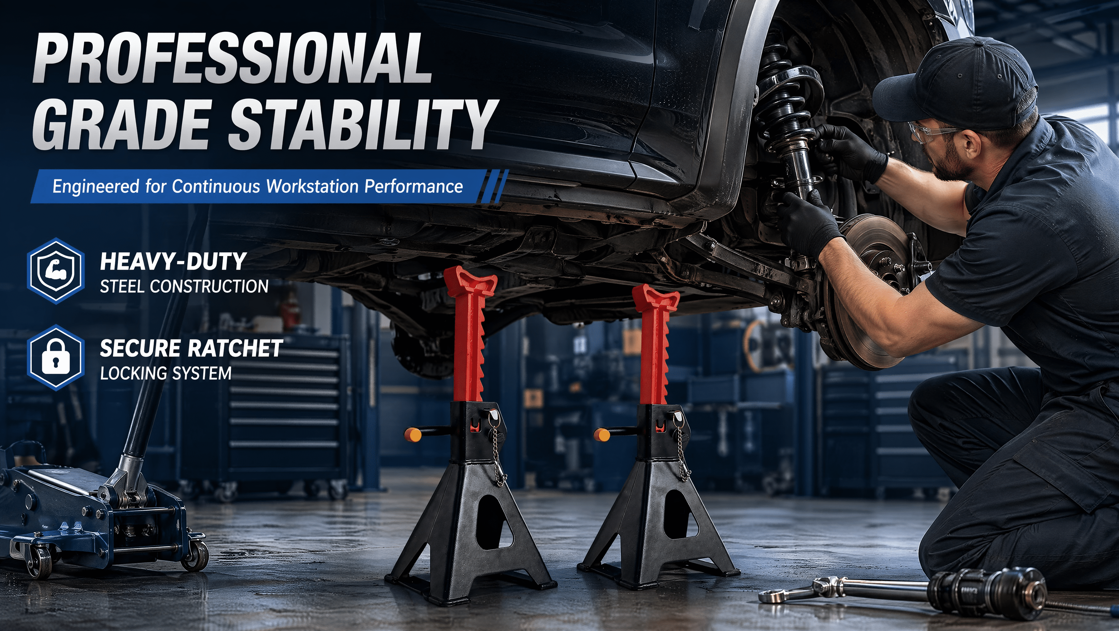 2 Ton Jack Stands Pair, Heavy‑Duty Adjustable Steel Car Jack Stands with Locking Pin, Safety Support for Auto Repair, Tire Change & Vehicle Maintenance