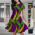 thumbnail image 2 of Violet And Green Festive Mardi Gras Carnival Palm Leaves Women's Classic Swing Skater Dress Casual Work Party Cocktail Dresses, 2 of 6