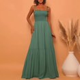 thumbnail image 4 of DHFJKG Women's Summer Dress Smocked Cami Spaghetti Strap A Line Maxi Dress Fashion Beach Vacation Clothes Stylish Dresses, 4 of 6