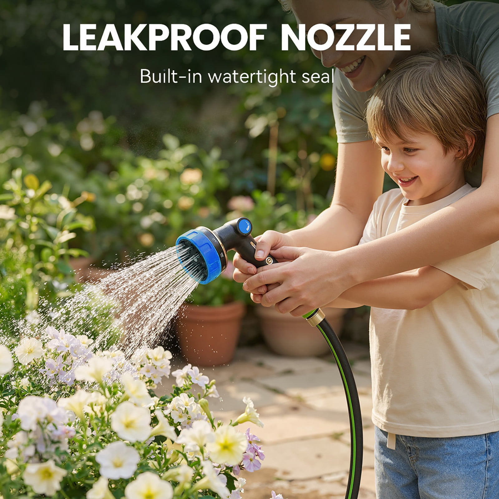 RainPoint Metal Garden Hose Nozzle 10-Spray Patterns Thumb Control Water Hose Sprayer Adjustable Flow for Watering Plants, Washing Cars,Washing Pets
