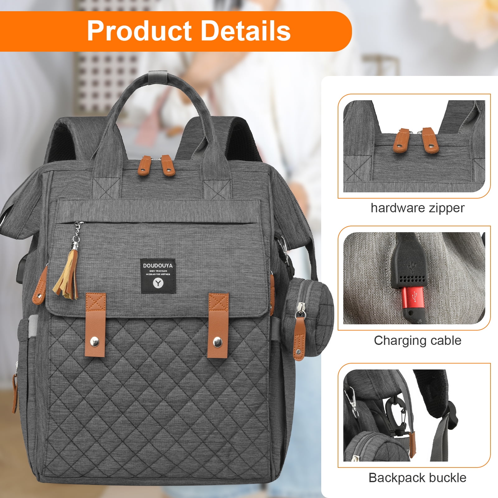 Eurhowing Baby Diaper Bag Backpack for Mom & Dad, Large Capacity Baby Bag with Stroller Straps & Insulated Pocket, Waterproof Diaper Backpack for Travel, Dark Gray
