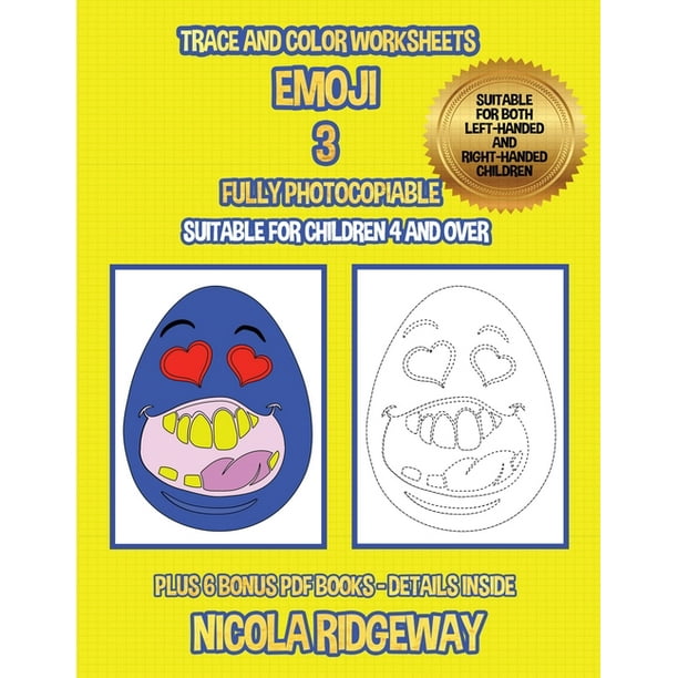 tracing worksheets trace and color worksheets emoji 3 this book has 40 trace and color worksheets this book will assist young children to develop pen control and to exercise their fine