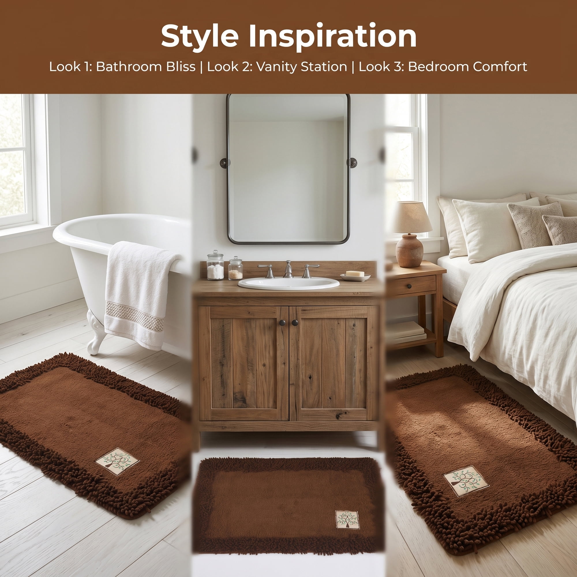 Unique Bargains Chenille Non Slip Bath Mat Ultra Soft Absorbent Shower Rug Khaki 24" x 16"