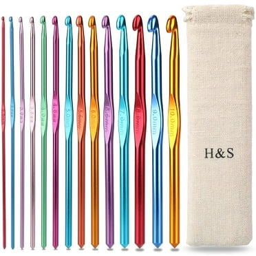 H&S Aluminum Crochet Hooks Set with Pouch Case, 14pcs, Multiple Sizes, Colorful