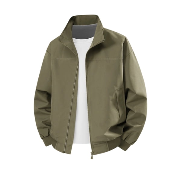 Jerdar Men's Nylon Jacket Lightweight Thin Zip Pockets Solid Color Long Sleeve No Hood Casual Windproof Water Resistant Everyday Coat Outerwear Crop Jackets for Men