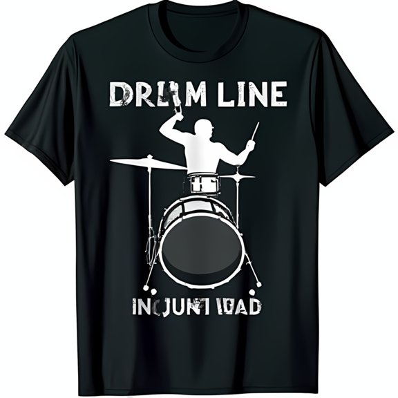 Vintage Black T-Shirt with Drummer Graphic Drum Line Design