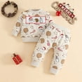 thumbnail image 2 of Ulanda Toddler Baby Boy Christmas Outfits Long Sleeve Santa Claus Print Pullover Sweatshirt Joggers Pants Fall Winter Clothes (Beige, 18-24 Months), 2 of 6