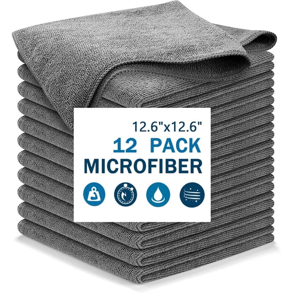 Microfiber Cleaning Cloth for Kitchen, Household & Car Cleaning, 12packs, Size: 12.6" x 12.6"-High Performance - 1200 Washes