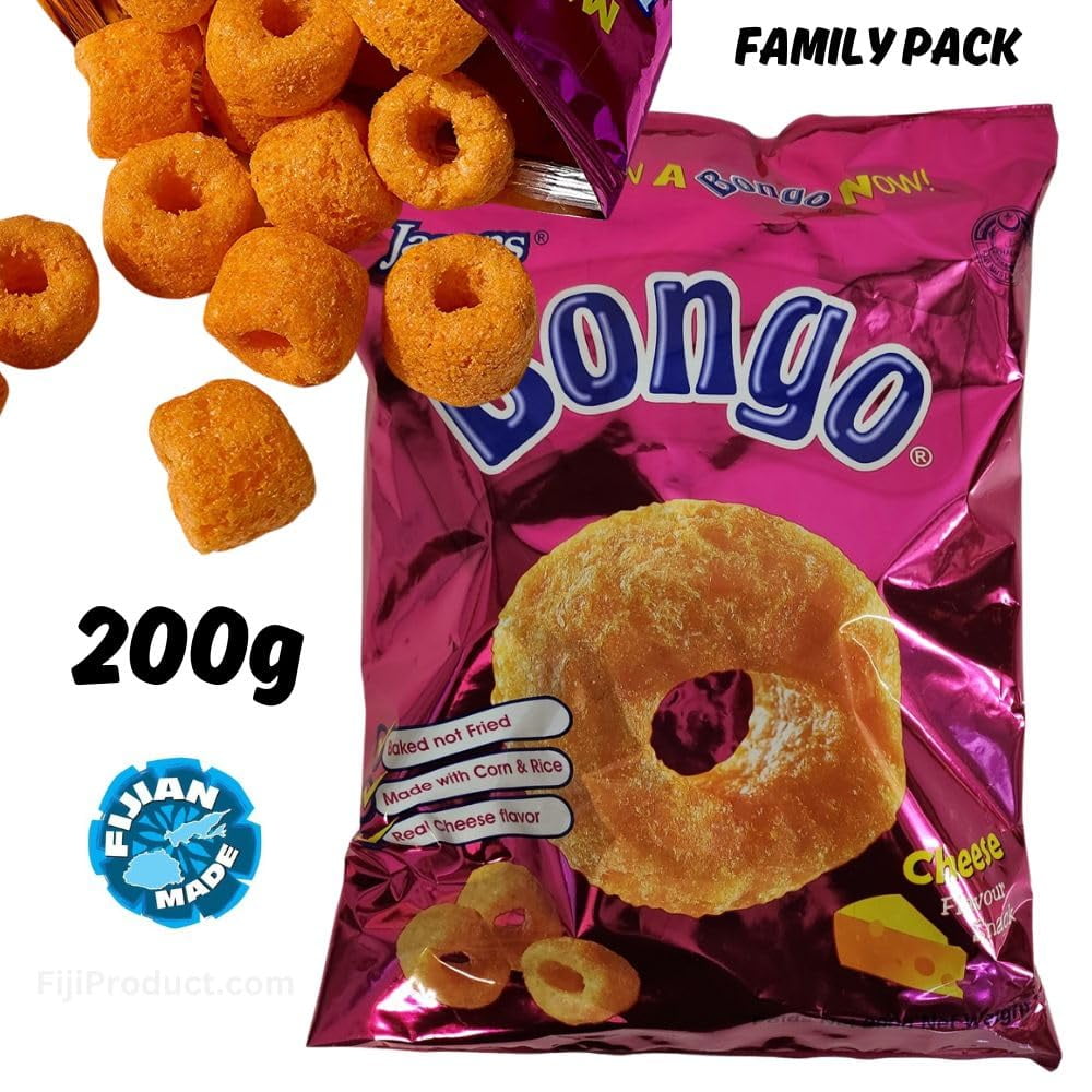 Fiji Snacks - Bongo Cheese Flavor Snacks (Case Pack Of 12 x 200g EA) Real Unique Cheese Flavor BOX - BUY " Family Size "