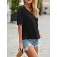thumbnail image 3 of ZANKLEY Womens Summer V Neck Oversized T Shirt Casual Short Sleeve Loose Fit Flowy Basic Top, 3 of 12