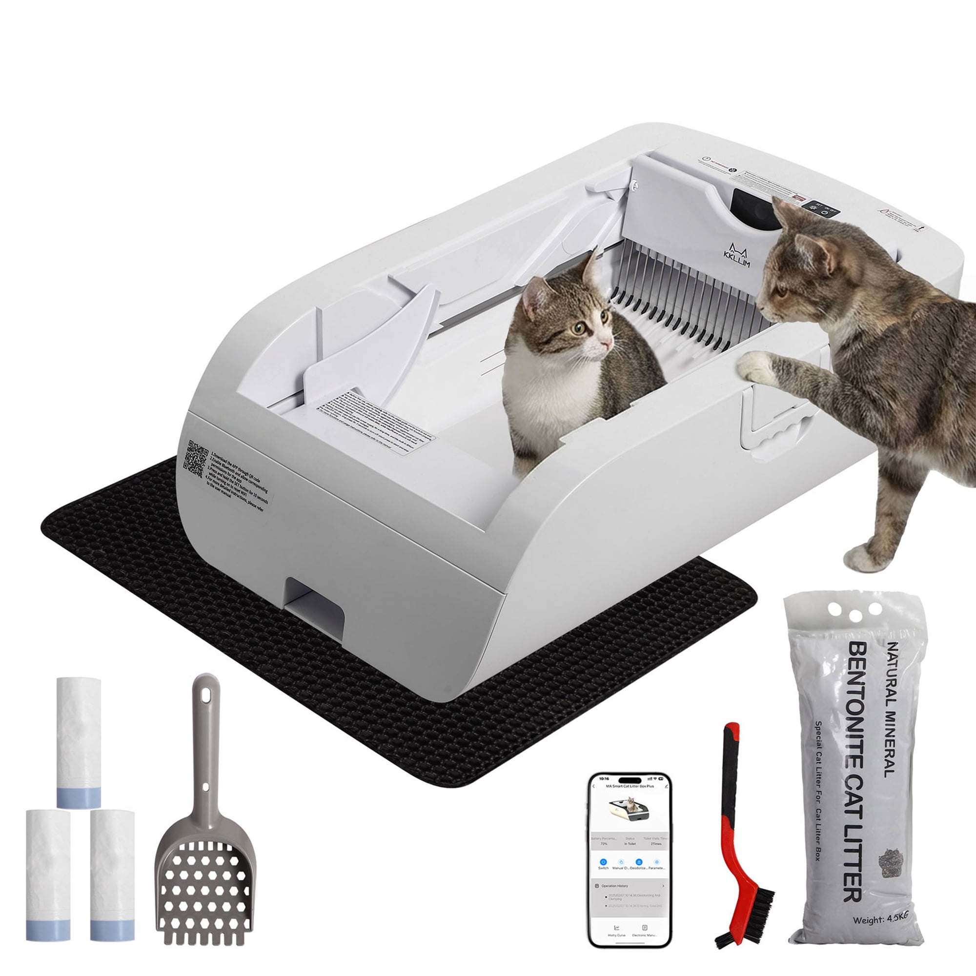Self Cleaning Litter Box,Open-Top Automatic Cat Litter Box APPControl (2.4G/5G)with Health Tracking, Dual SafetySensors&Odorless Design,Includes cat Litter & 3 Rolls Waste