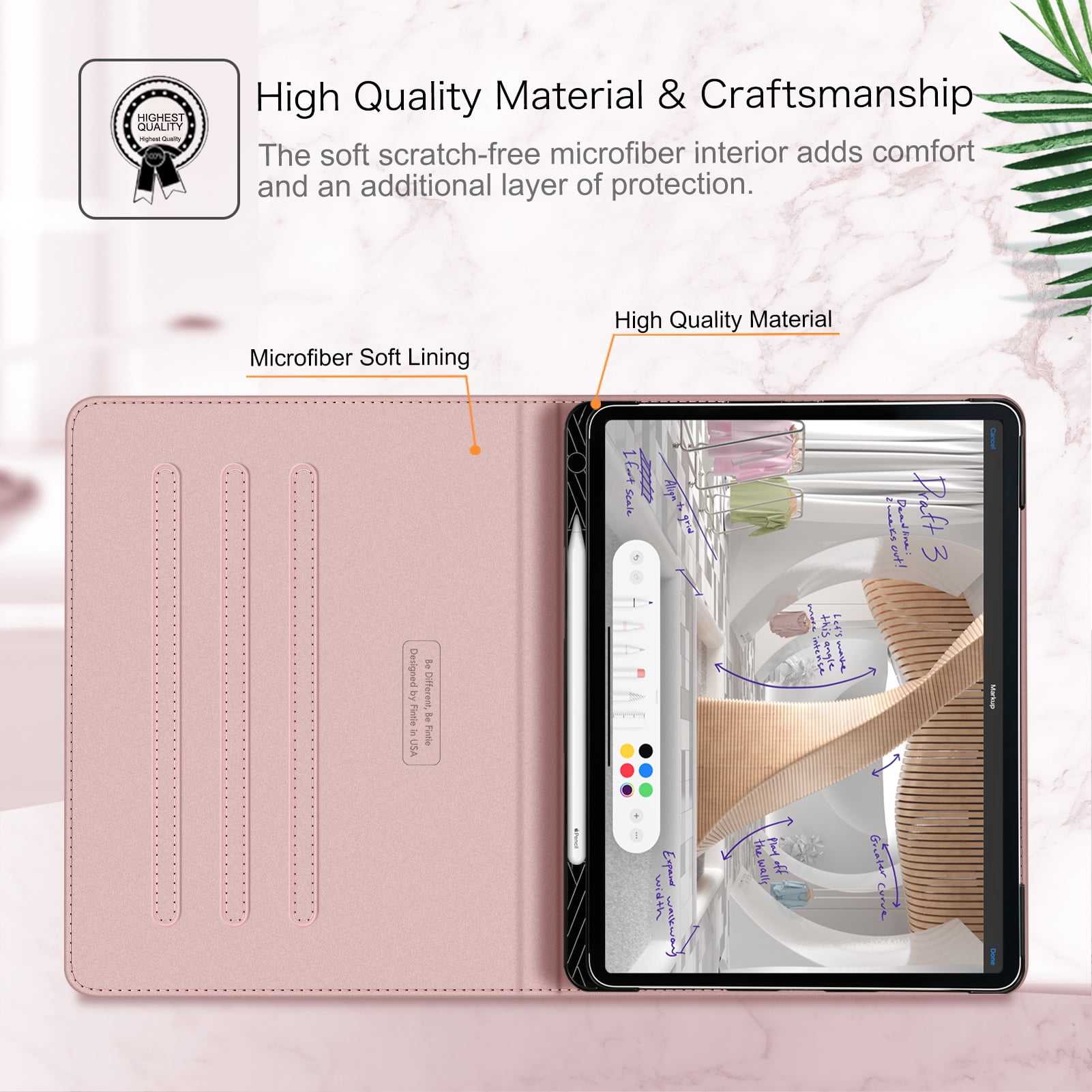 Fintie Folio Case w/ Pocket for iPad Pro 12.9 (2021/2020/2018) - Multi-Angle Smart Stand Cover w/Pencil Holder, Auto Sleep/Wake for iPad Pro 12.9" 5/4th/3rd Generation