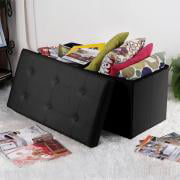 Jeobest 30 inch Folding Storage Bench Ottoman Faux Leather Furniture Black Bench Foot Rest Stool