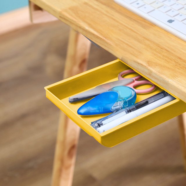 YIMWNYI Under Desk Drawer, Self Adhesive Under Desk Organizer, Plastic Office Storage Drawer, Large Capacity Desk Organizer for Stationery, Files, and Supplies, Easy Installation in 4 Colors