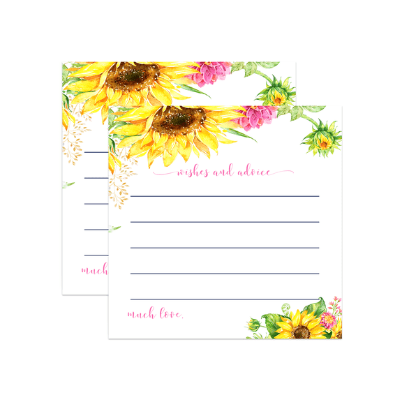 Sunflower Advice Cards (25 Pack) Rustic Fall Floral Themed - 4x4 Size Set - Paper Clever Party