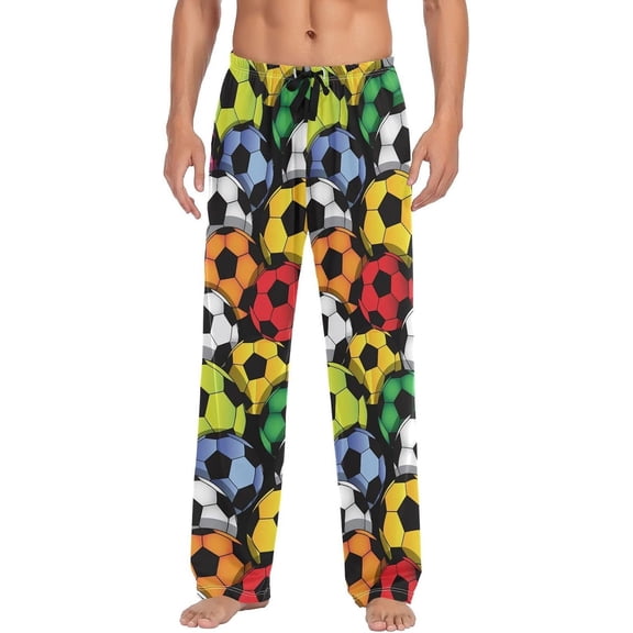 GZHJMY Pajama Pants for Men - Colorful Football, Loose Lightweight PJs Lounge Sleep Bottoms with Pockets Drawstring, Pajama Bottoms for Home and Rest, X-Large