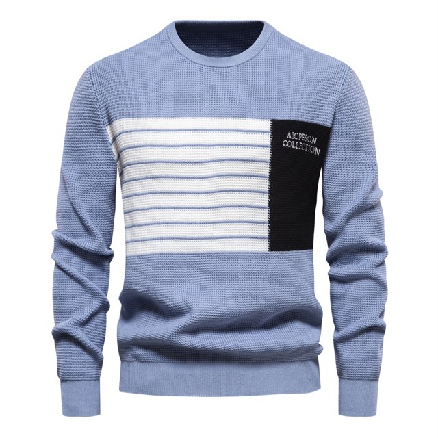 Suéter juvenil de retales a la moda para hombre, jersey informal de otoño, suéter tejido de calidad para hombre
